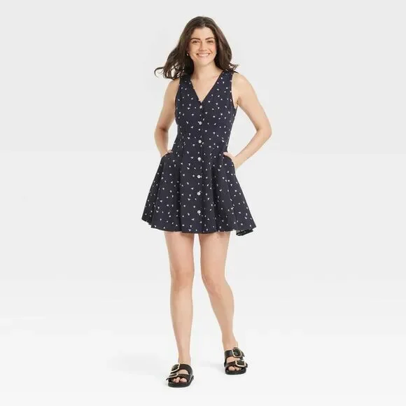 Universal Thread | Dresses | Universal Thread Womens Buttonfront Godet Mini  Aline Dress Uni Navy Blue | Poshmark
